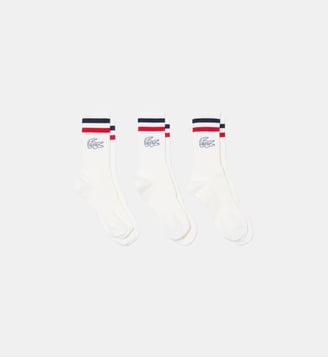 Lot de 3 paires de chaussettes côtelées - Lacoste - Blanc, bleu marine et rouge