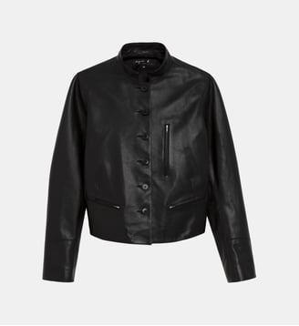Blouson tambourin en cuir d'agneau - Agnès b. - Noir