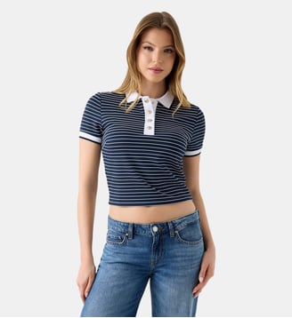 Polo droit à rayures - Guess - Bleu et blanc