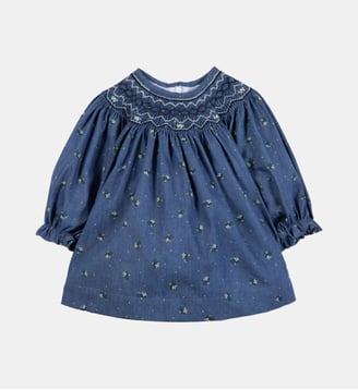 Robe - Nuage coton smocks motif à fleurs - Tartine Et Chocolat - Bleu