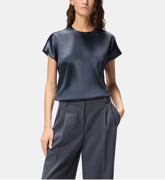 Blouse à manches courtes en satin - Pinko - Bleu peint