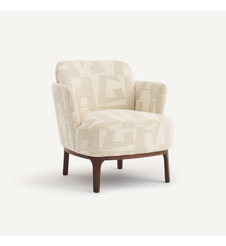 Fauteuil, en noyer massif et tissu jacquard - AM.PM - Craie écume