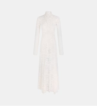 Robe longue en dentelle col montant - Rabanne - Ivoire