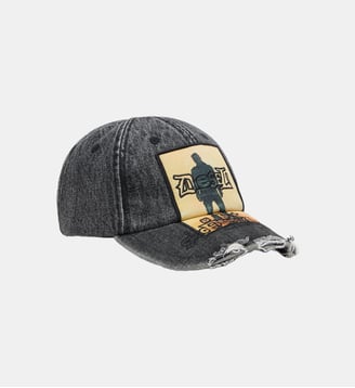 Casquette de baseball en denim avec écusson et détails effilochés - Diesel - Jean gris