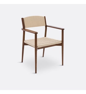 Fauteuil de table frêne massif et tressage - La Redoute Interieurs - Teinté coloris noyer