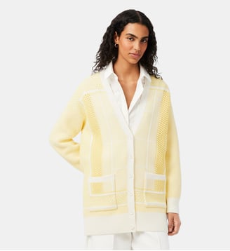 Cardigan long jacquard court de tennis - Lacoste - Blanc et jaune