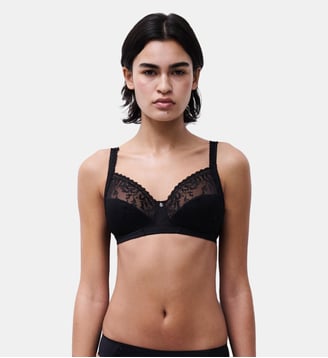 Soutien-gorge sans armature maintien broderie florale - Chantelle - Noir