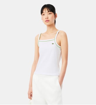Débardeur coton détails contrastés - Lacoste - Blanc et vert