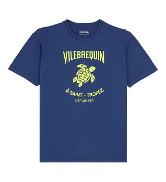 T-shirt en coton imprimé logo tortue - Vilebrequin - Bleu foncé