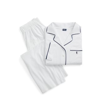 Ensemble de pyjama chemise et pantalon coton mélangé  - Polo Ralph Lauren - Blanc