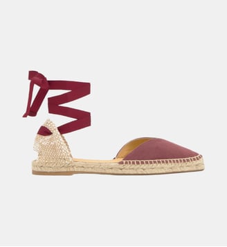 Espadrilles plates en lin à lacets en velours BRAVA - Castaner - Lie de vin