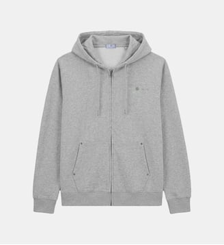 Sweat à capuche zippé teinture old en coton - Serge Blanco - Gris chine