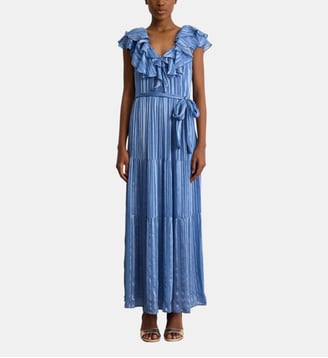 Robe longue à rayures et volants - ANIA - Pablo - Nuage