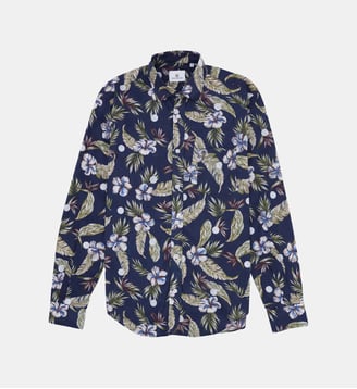 Chemise manches longues brodée en coton - Serge Blanco - Bleu foncé