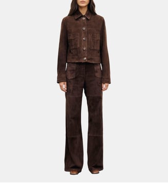 Veste courte en cuir velours - PHOEBE - Gerard Darel - Marron