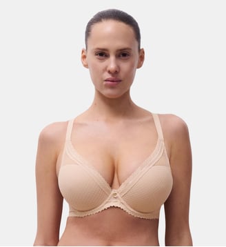 Soutien-gorge coques plongeant en dentelle - Chantelle - Beige doré