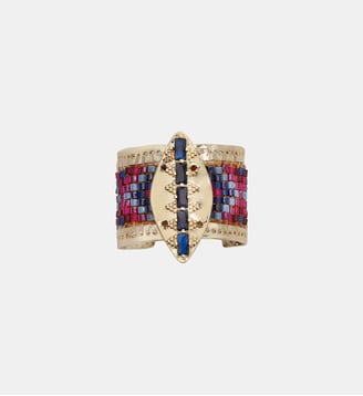 Bague réglable cabochon central et perles tissées LOOXOR - Hipanema - Indigo
