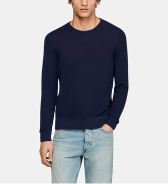 Pull droit en coton  - Sandro - Bleu marine