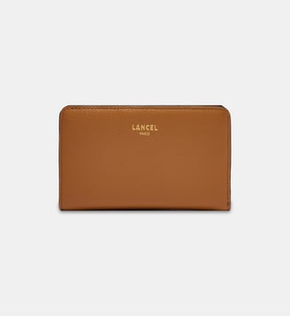 Portefeuille rectangulaire zippé signature en cuir - Lancel - Marron