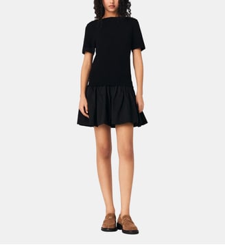 Robe courte en maille et taffetas - Maje - Noir