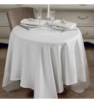 Nappe pur coton antitache motif jacquard blanc Comtesse blanc - Garnier Thiebaut - Blanc