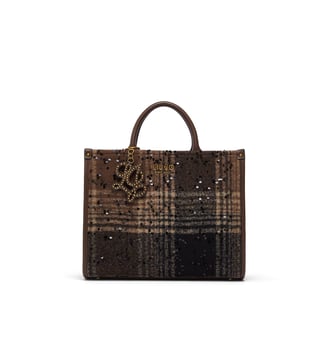 Sac moyen format à carreaux avec paillettes - Liu Jo - Marron foncé