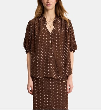 Chemise à pois et volants - CALIEE - Pablo - Marron