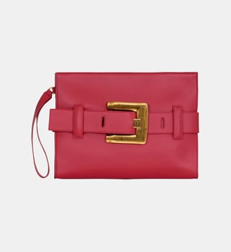 Pochette Anthem en cuir lisse - Balmain - Rouge