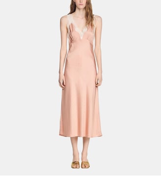 Robe esprit lingerie strassée - Sandro - Nude