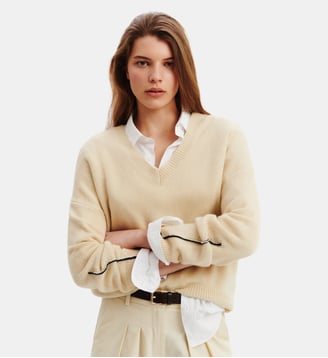 Pull col V Lily - Bompard - Ecru vintage et marine