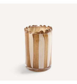 Vase rayé en verre soufflé, hauteur 19 cm - AM.PM - Écru et caramel