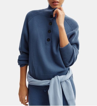 Pull camionneur boutonné - Bompard - Bleu atlas