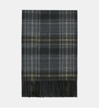 Écharpe tartan à franges - Bompard - Charbon et olive