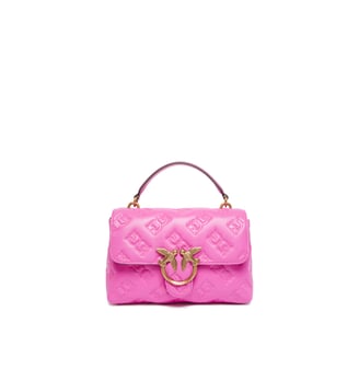 Mini sac à bandoulière love bag puff en cuir nappa logoté - Pinko - Rose flogo doré antique