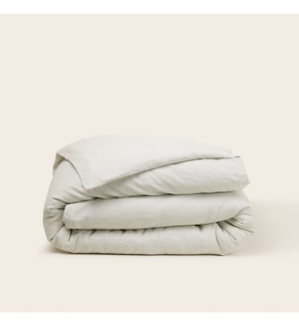 Housse De Couette  Fines rayures tissées en lin coton - Madura - Ivoire et vert de gris