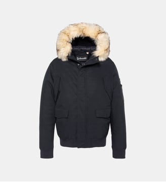 Blouson à capuche avec fausse fourrure amovible - Schott - Bleu marine