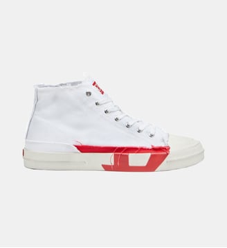 S-D-Verse-Sneakers montantes en toile à effet sali - Diesel - Blanc et rouge