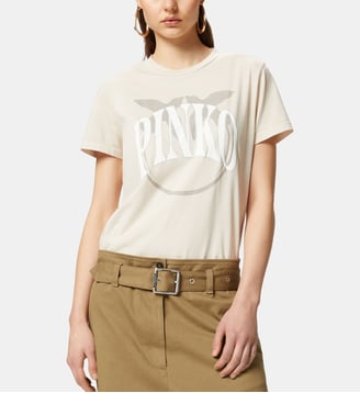 T-shirt logo et oiseaux - Pinko - Beige g maroso