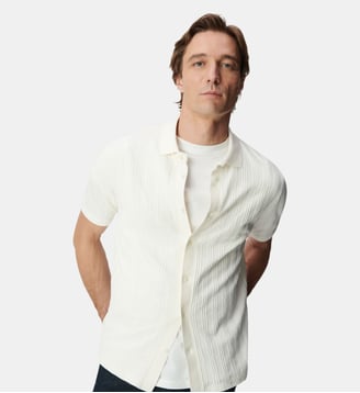 Chemise slim en maille jeux de rayures - Ikks - Blanc cassé