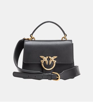 Petit sac à main love bag top handle en cuir - Pinko - Noir et doré