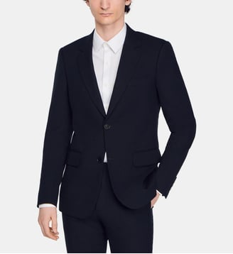 Veste de costume slim en laine - Sandro - Bleu marine