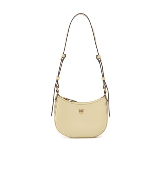 Sac porté épaule baby half moon en cuir - Pinko - Jaune vanille et or antique