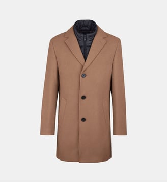 Manteau en laine et polyester avec parement amovible regular Deus - Digel - Camel