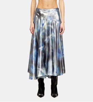 Jupe à demi-longueur métallique avec imprimé rose flou - Diesel - Bleu