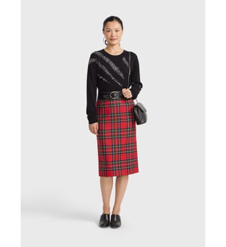 jupe midi à carreaux tartan - Agnès b. - Rouge rubis