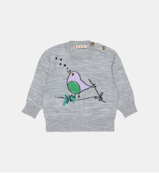 Pull col rond avec motif brodé - Marni - Gris