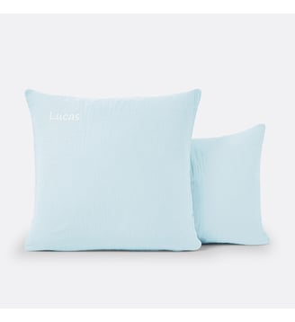 Taie d'oreiller personnalisée gaze de coton - La Redoute Interieurs - Bleu pastel