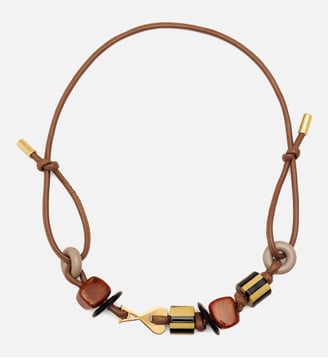 Collier Perles Ami De Coeur unisexe en Cuir - AMI Paris - Caramel et or vibre