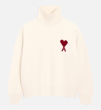 Pull Col Cheminée Ami De Coeur En Laine unisexe - AMI Paris - Beige et rouge