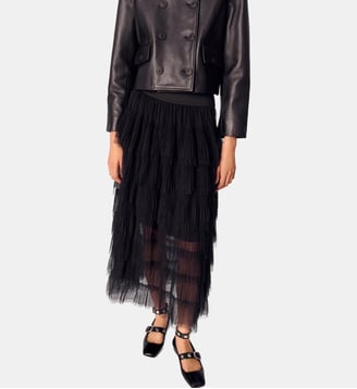 Jupe élastique volants tulle - Maje - Noir
